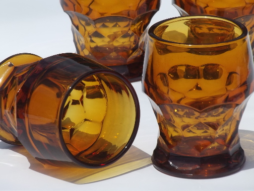 Vintage Georgian pattern glass tumblers, assorted amber colored glasses