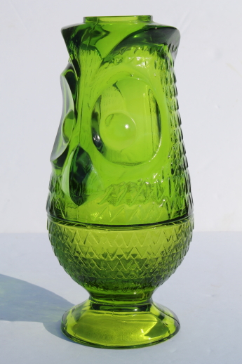 Vintage glass owl candle lamp fairy light, lime green Viking glass candleholder