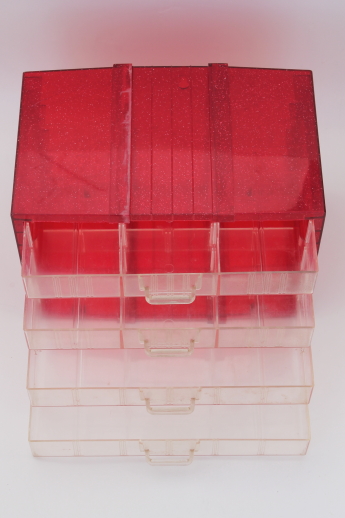 Vintage glitter plastic storage drawers organizer box, sewing or craft supply box