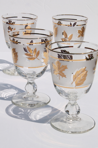 Vintage Golden Foliage gold leaf pattern Libbey glasses, wine or water goblets
