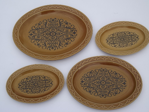 Vintage Golden Seville stoneware dishes, Spanish moorish design in black