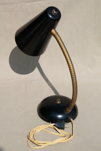 Vintage gooseneck desk lamp, mid-century mod metal shade work / task light