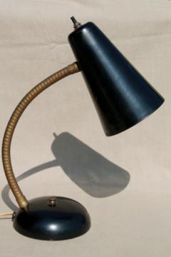 Vintage gooseneck desk lamp, mid-century mod metal shade work / task light