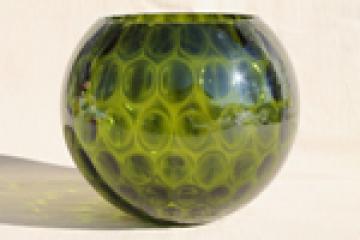 Vintage green glass coin spot dot lamp globe, hand-blown art glass light shade