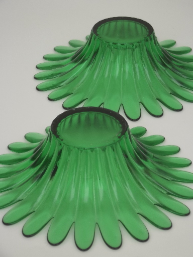 Vintage green glass flower bowls, retro daisy shape candle holders