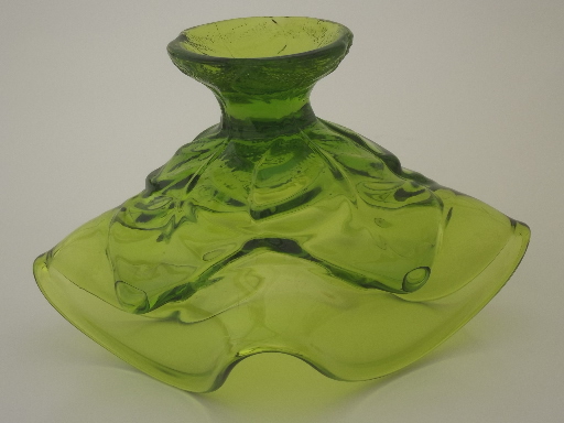 Vintage green leaf pattern glass dish, flared edge compote bowl