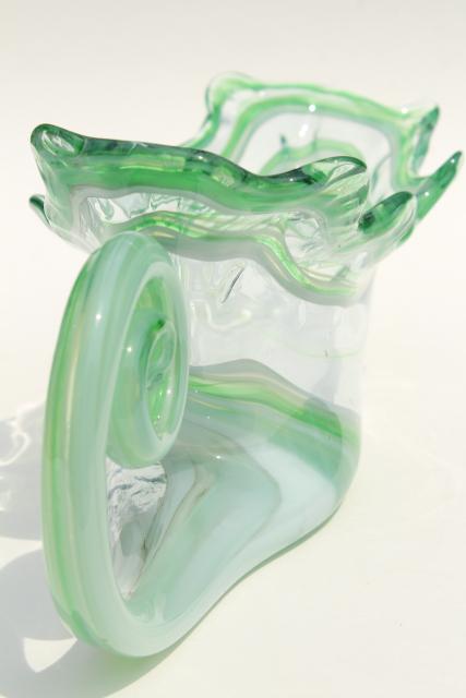 vintage hand blown art glass bowl, murano glass horn of plenty shaped vase