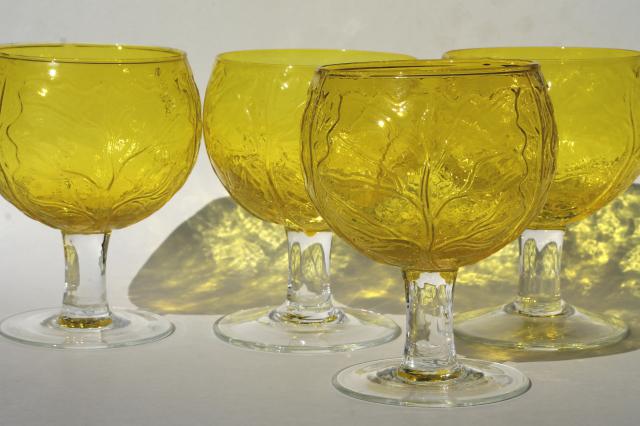 vintage hand blown glass goblets, green & yellow cabbage leaf Sigma Secla Portugal pottery go along