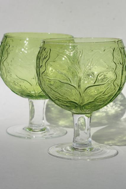 vintage hand blown glass goblets, green & yellow cabbage leaf Sigma Secla Portugal pottery go along