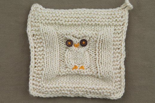 Vintage hand knitted owl potholders, set of 6 knit owls pot holders never used