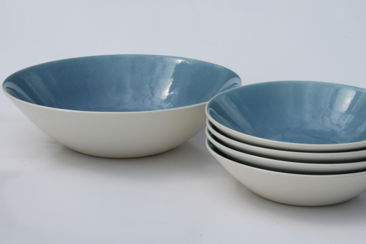 Vintage Homer Laughlin china salad bowls set, sky tone blue & white
