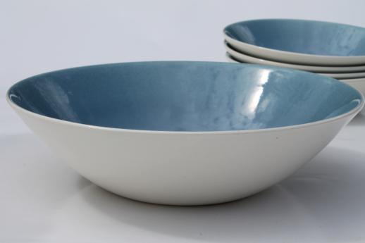 Vintage Homer Laughlin china salad bowls set, sky tone blue & white