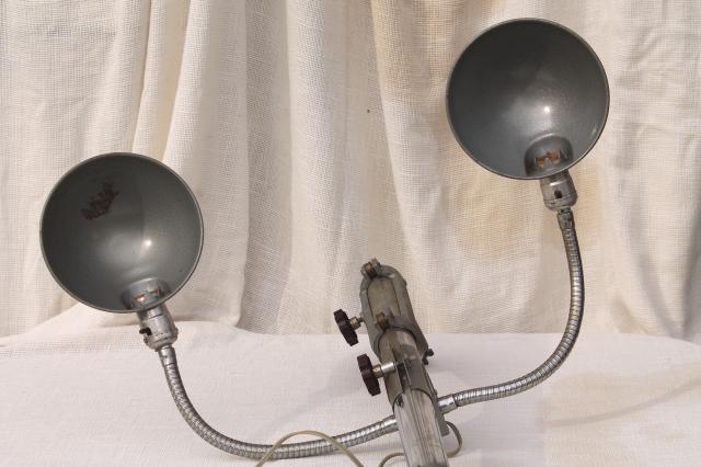 vintage industrial lighting, adjustable gooseneck work lights w / helmet shades