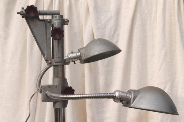 vintage industrial lighting, adjustable gooseneck work lights w / helmet shades