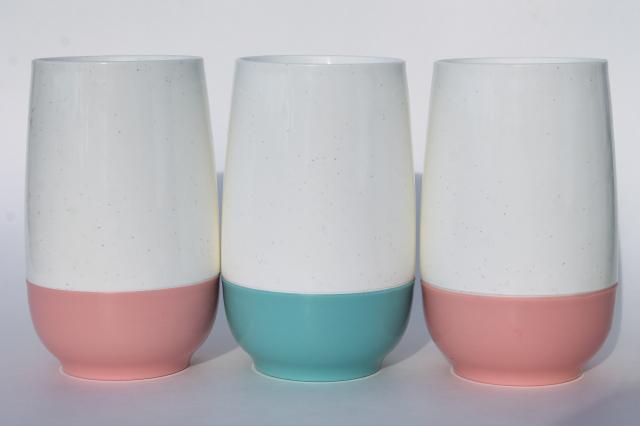 vintage insulated plastic tumblers, set Vacron thermoware drinking glasses in retro pastels