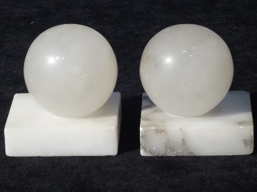 Vintage Italian alabaster marble bookends, carved stone orb book ends
