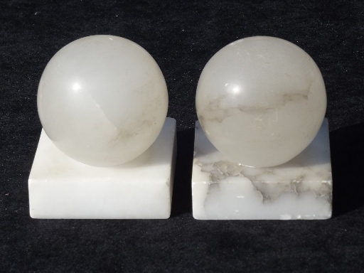 Vintage Italian alabaster marble bookends, carved stone orb book ends