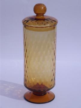 Vintage Italian art glass, large amber glass apothecary bottle / canister jar