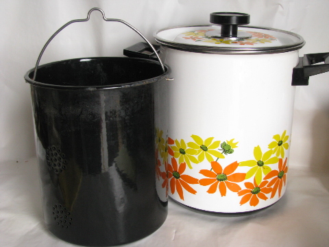 Vintage Italian cookware, steamer / stockpot w/ retro mod orange & yellow flowers