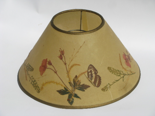 Vintage ivory parchment lamp shade w/ pressed flowers and butterflies