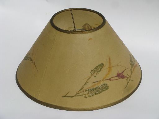Vintage ivory parchment lamp shade w/ pressed flowers and butterflies