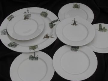 Vintage Kayson's china w/ world travel landmarks, plates and platter set