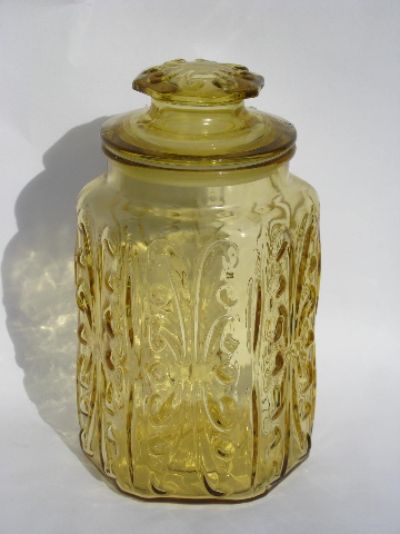 Vintage kitchen canisters, amber glass canister jars set w/ airtight seals