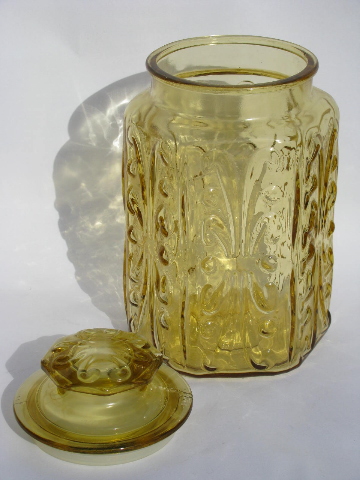 Vintage kitchen canisters, amber glass canister jars set w/ airtight seals