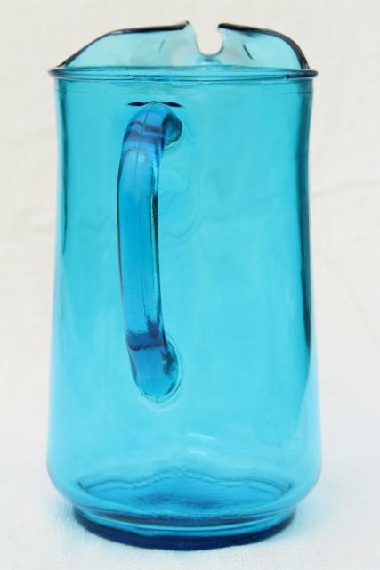 vintage laser blue Anchor Hocking glass pitcher, retro lemonade pitcher