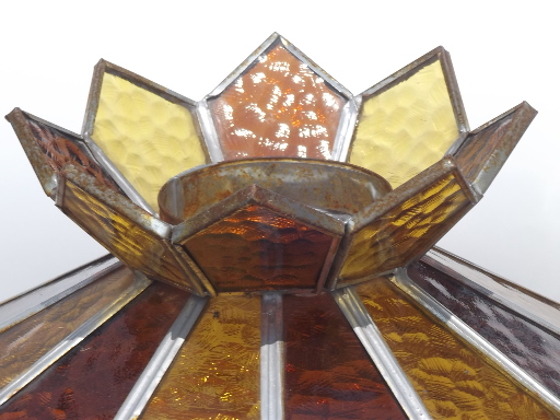 Vintage leaded glass lamp shade, amber stained glass shade for ceiling light