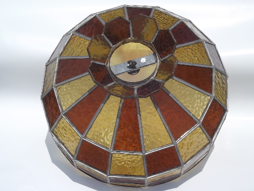 Vintage leaded glass lamp shade, amber stained glass shade for ceiling