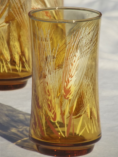 Vintage Libbey Glasses Golden Harvest Wheat Amber Glass Tumblers Set