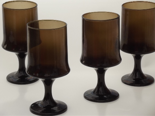 Vintage Libbey Impromptu tawny glass wine water glasses,retro smoke brown