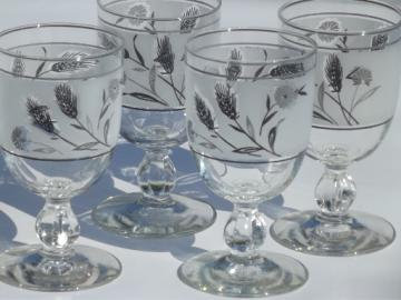 Vintage Libbey silver wheat water glasses, big retro wine goblets