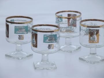 Vintage Libbey / Southern Comfort glasses set, retro aqua and gold