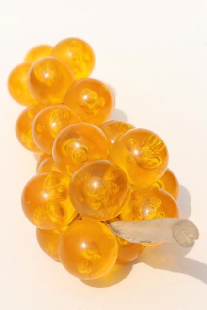 vintage lucite grapes, amber yellow gold lucite plastic, 60s 70s mod