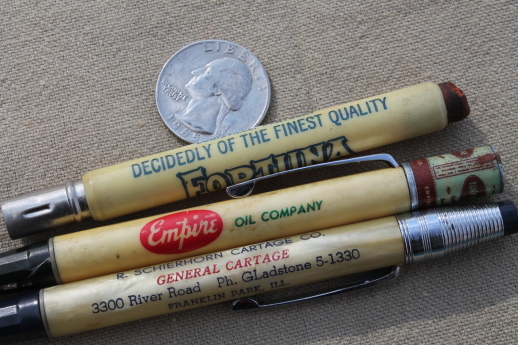 Vintage mechanical pencils, lot of vintage advertising pencils, Empire Oil Co, Du Pont