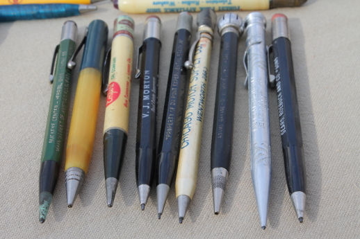 Vintage mechanical pencils, lot of vintage advertising pencils, Empire Oil Co, Du Pont