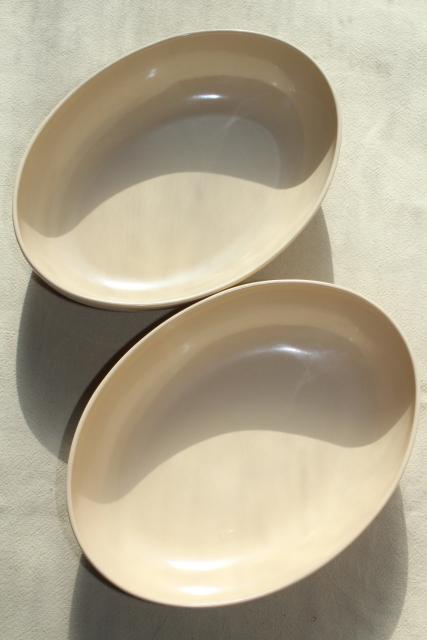 vintage melmac bowls, mod oval serving / salad bowls, adobe ware tan melamine