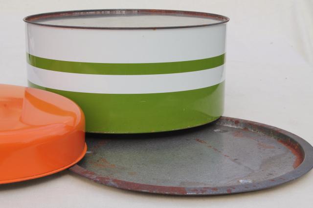 vintage metal cake saver, retro orange and green cake & pie keeper plate & cover