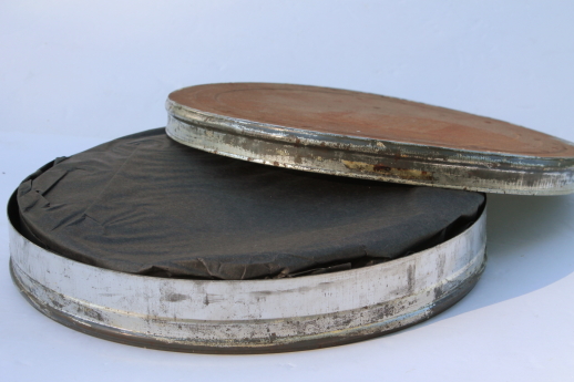 Vintage metal film canister, large 35mm bulk film tin w/film for altered art