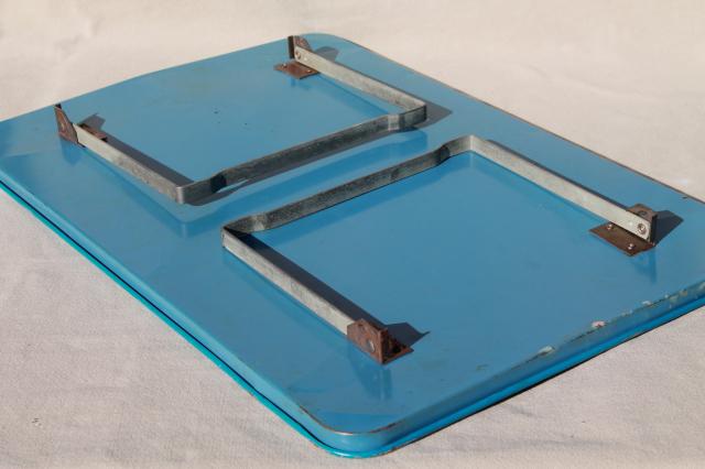 vintage metal game board lap tray w/ travel games, folding stand tray for sick day meal & play