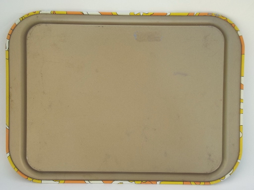 Vintage metal serving tray w/ 60s mod orange & yellow print