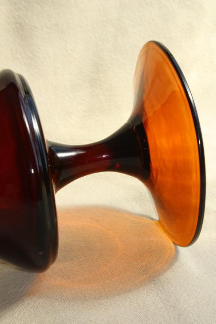 vintage mid-century modern art glass vase, tall hourglass shape in root beer amber