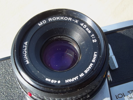 Vintage Minolta 35mm SLR cameras, Minolta SRT 101 & SRT MCII Soligor lens