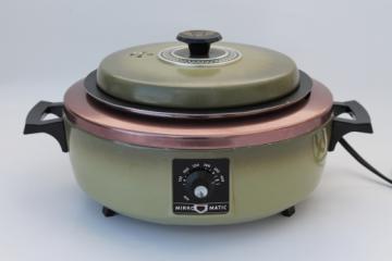 Vintage Mirro-Matic electric casserole pan, retro green electric cooker / skillet