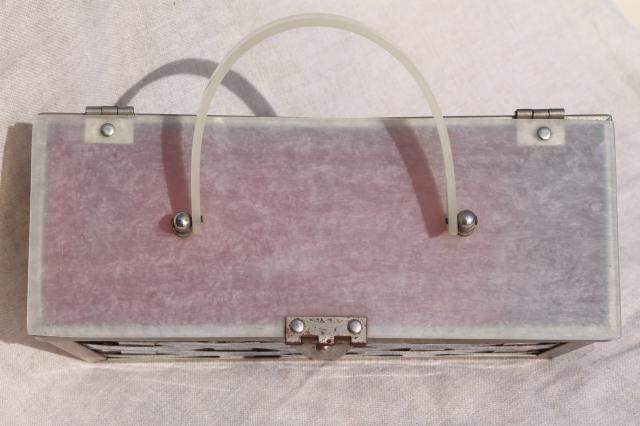 vintage mirrored chrome plated metal basket box bag purse w/ lucite handle