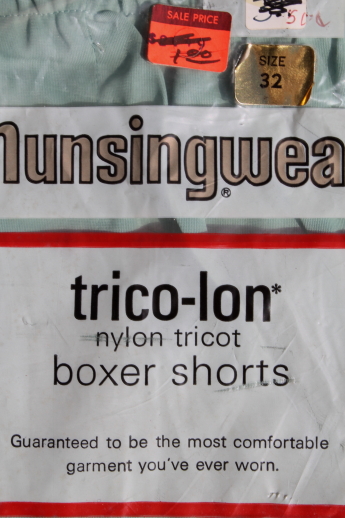 Vintage pale green nylon boxer shorts, 80s deadstock mens underwear Munsingwear trico-lon boxers