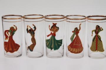 vintage peekaboo dancing girl bar glasses, retro novelty tumblers pinup girls in veils