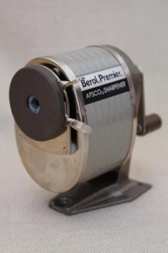 Vintage pencil sharpener, all metal hand crank Berol Premier Apsco sharpener